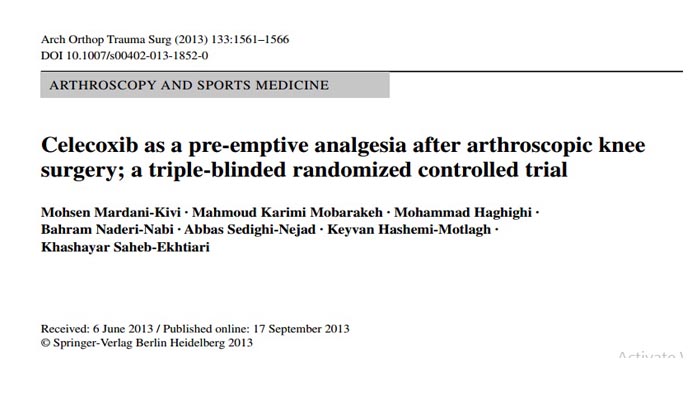 Celecoxib as a pre‑emptive analgesia after arthroscopic knee surgery; a triple‑blinded randomized controlled trial