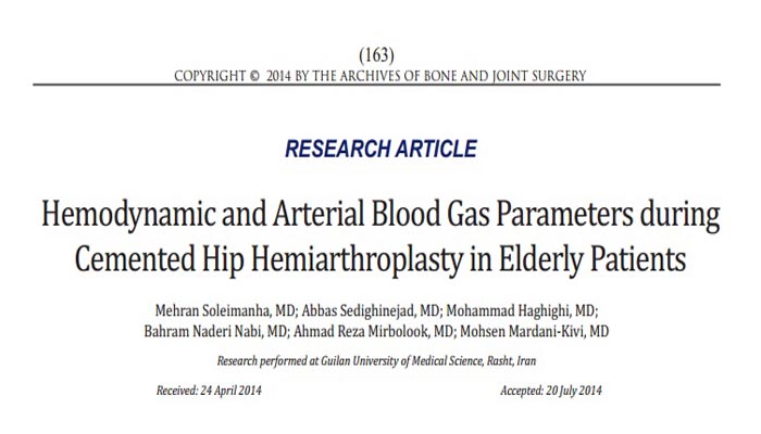Hemodynamic and Arterial Blood Gas Parameters during Cemented Hip Hemiarthroplasty in Elderly Patients