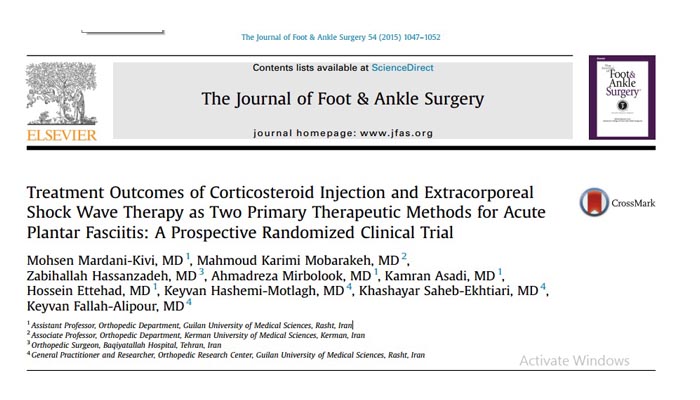 Treatment Outcomes of Corticosteroid Injection and Extracorporeal Shock Wave Therapy as Two Primary Therapeutic Methods for Acute Plantar Fasciitis, A Prospective Randomized Clinical Trial